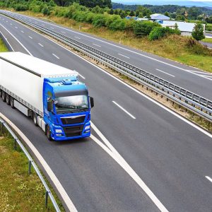 The stretch of motorway with a cargo truck